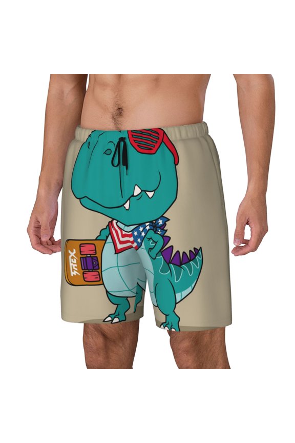 Cool Dino Playing Skateboard for Mens Swim Trunks with Compression Liner Swim Shorts Swim Suits Board Shorts-Medium