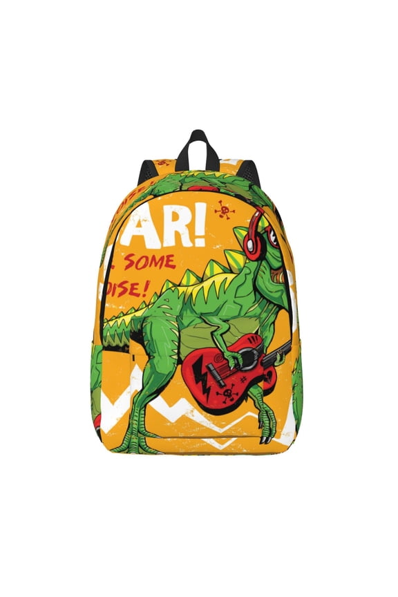 Cool Dinosaur Playing Guitar Print Canvas Backpack Travel Rucksack Unisex Knapsack 15.7/17.7Inch Laptop Backpack for Work,College -Small