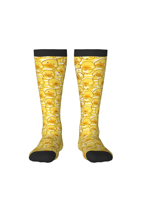 Cool Duck With Yellow Strip Knee Socks, High Socks Long Stretchy Sock Women Knee High Stocking, Long Socks for Women