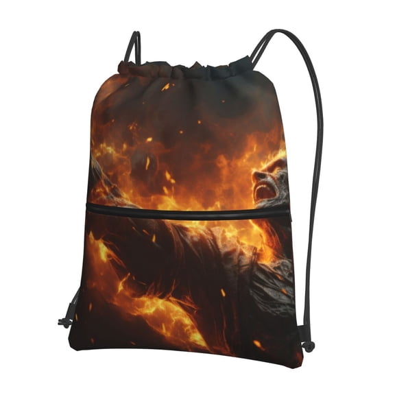 Vsdgher Cool Fire Man Drawstring Backpack Water Resistant String Bag Sports Sackpack Gym Sack for Men Women