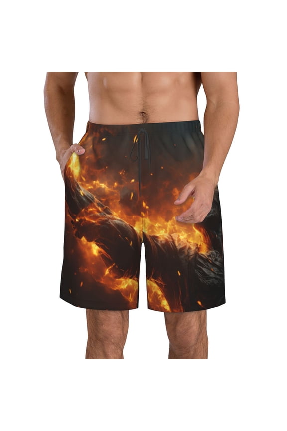Cool Fire Man Men's Beach Shorts, Surfing shorts, Swim trunks, Quick Dry Swim Trunks for Surfing Beach Fun -Large