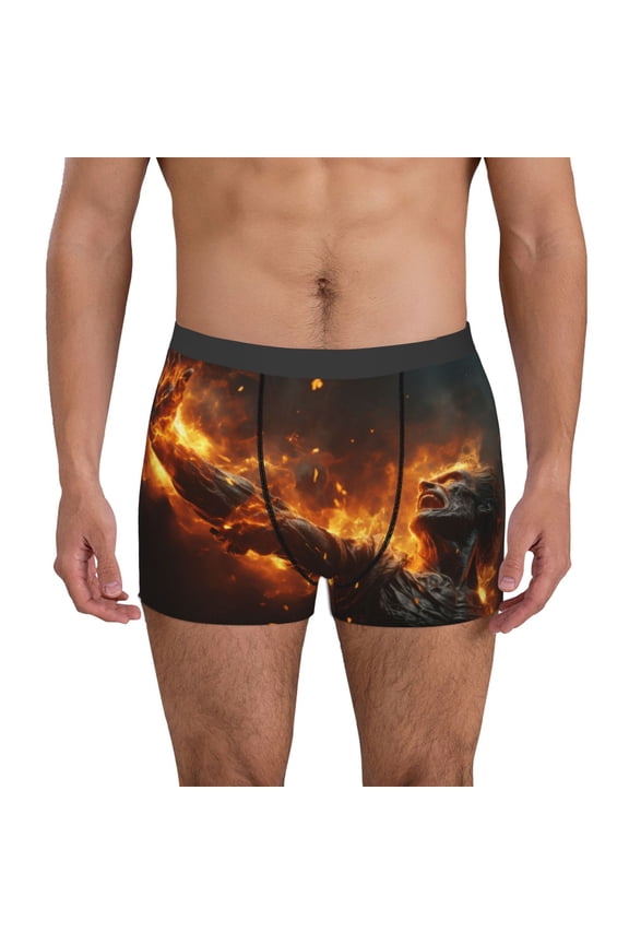 Cool Fire Man Pattern Men's Boxer Brief Underwear,Soft Funny Underwear for Men-Small