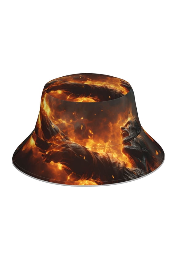 Cool Fire Man Print Bucket Hat for Men&Women Bucket Hat Reversible Summer Double-Side-Wear Travel Gardening, Beach, Camping, Hiking, Fishing Cap