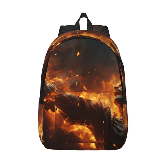 Vsdgher Cool Fire Man Print Canvas Backpack Travel Rucksack Unisex Knapsack 15.7/17.7Inch Laptop Backpack for Work,College -Medium