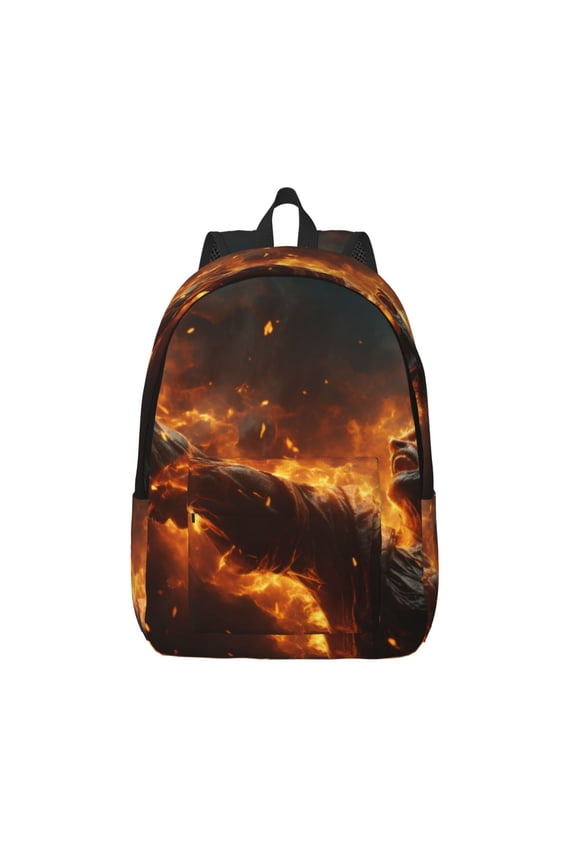 Cool Fire Man Print Canvas Backpack Travel Rucksack Unisex Knapsack 15.7/17.7Inch Laptop Backpack for Work,College -Small