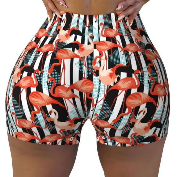 Vsdgher Cool Flamingo print Workout Shorts for Women Seamless Soft Smooth Gym Yoga Scrunch Active Exercise Fitness Shorts