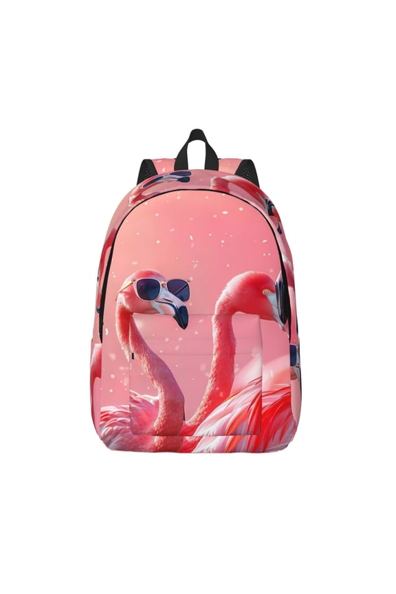 Cool Flamingos Sunglasses Scene Print Canvas Backpack Travel Rucksack Unisex Knapsack 15.7/17.7Inch Laptop Backpack for Work,College -Small
