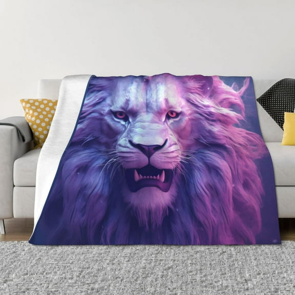 Vsdgher Cool Lion Head Pattern Fleece Throw Blanket, Horizontal Fleece Bedding Home Decor for Couch & Bed All Season Use -40"x30"