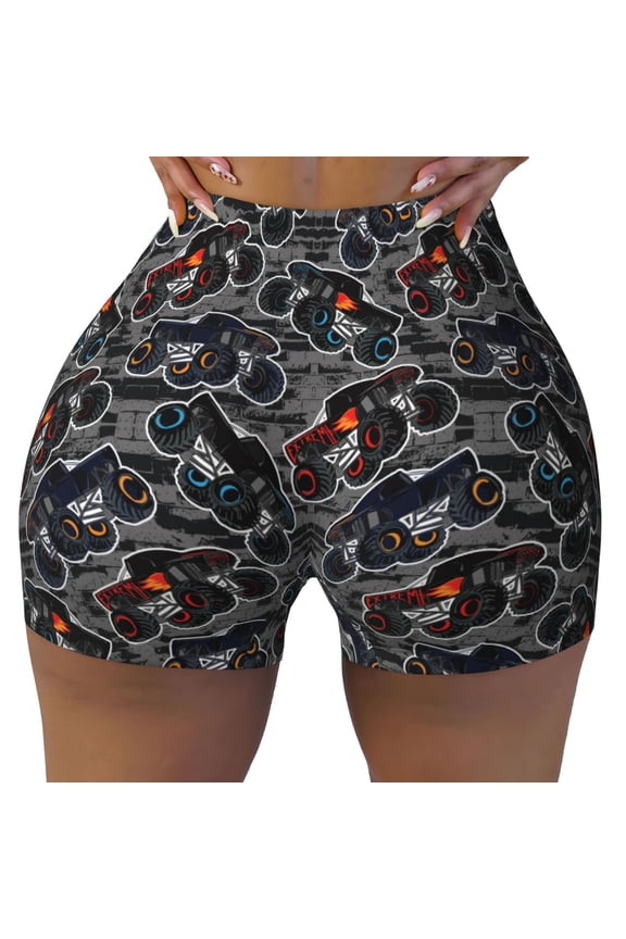 Cool Off-Road Vehicle print Workout Shorts for Women Seamless Soft Smooth Gym Yoga Scrunch Active Exercise Fitness Shorts