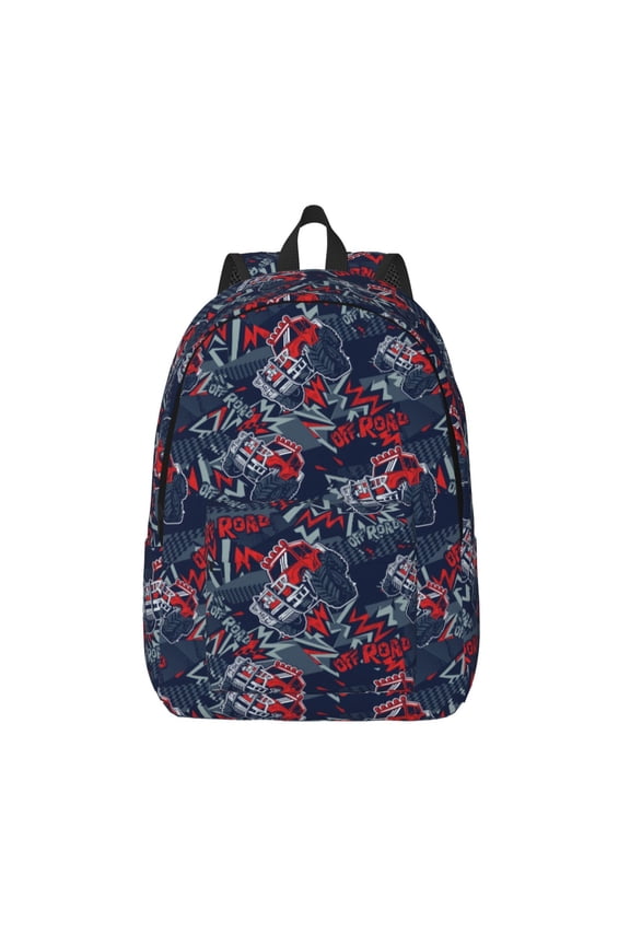 Cool Red Off-Road Vehicle Print Canvas Backpack Travel Rucksack Unisex Knapsack 15.7/17.7Inch Laptop Backpack for Work,College -Small