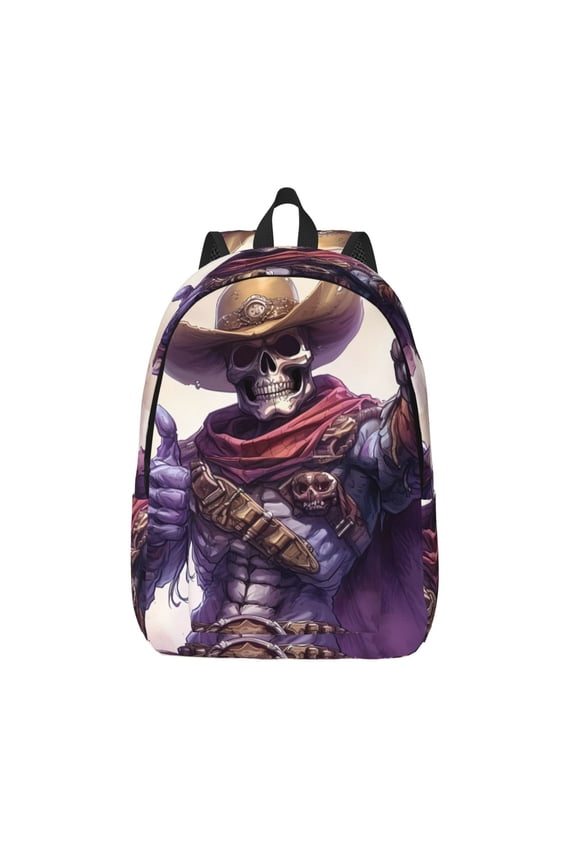 Cool Skull Cowboy Print Canvas Backpack Travel Rucksack Unisex Knapsack 15.7/17.7Inch Laptop Backpack for Work,College -Small