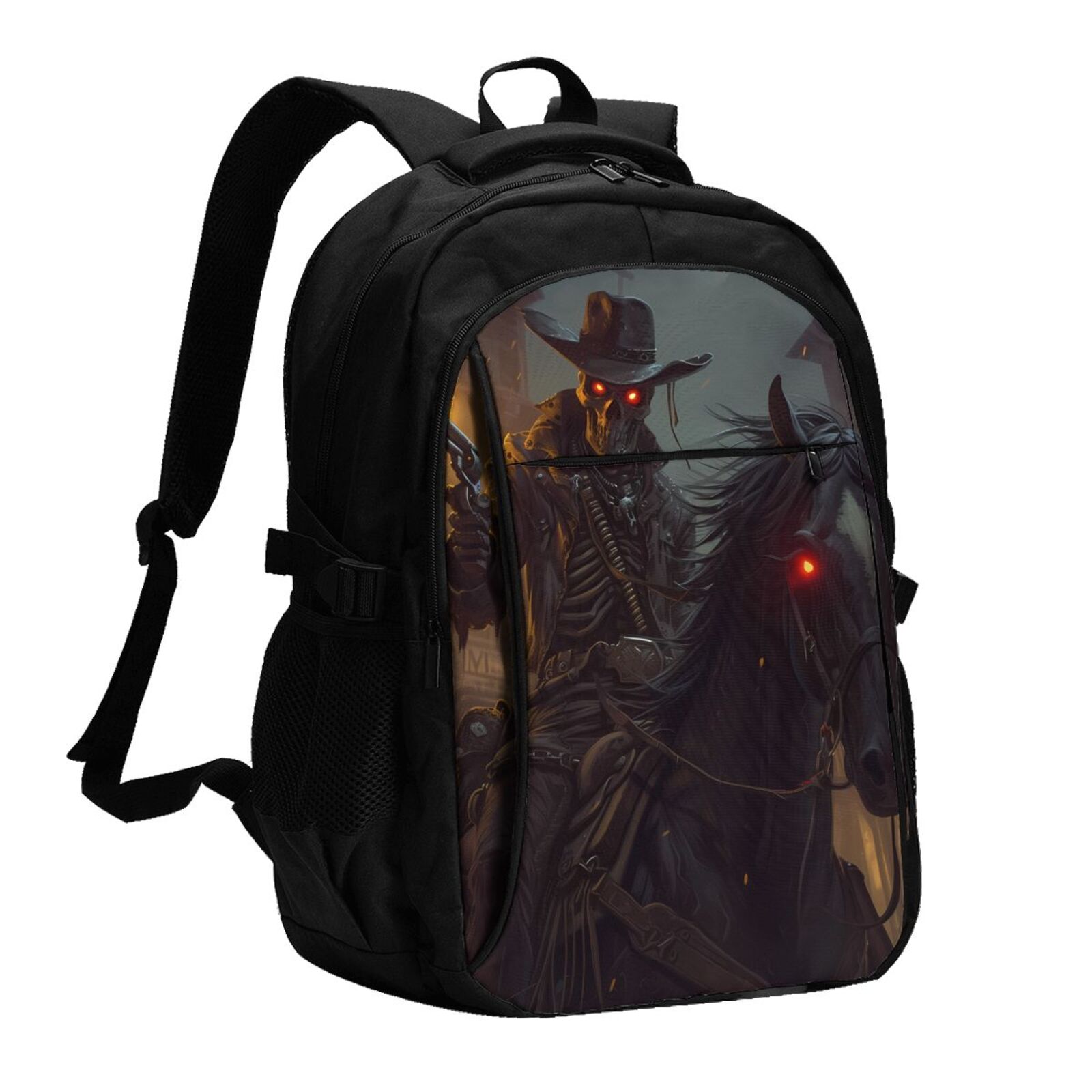 Vsdgher Cool Skull Western Cowboy Print Travel Laptop Backpack, Laptops Backpack with USB Charging Port, Water Resistant Computer Bag Gift for Men & Women