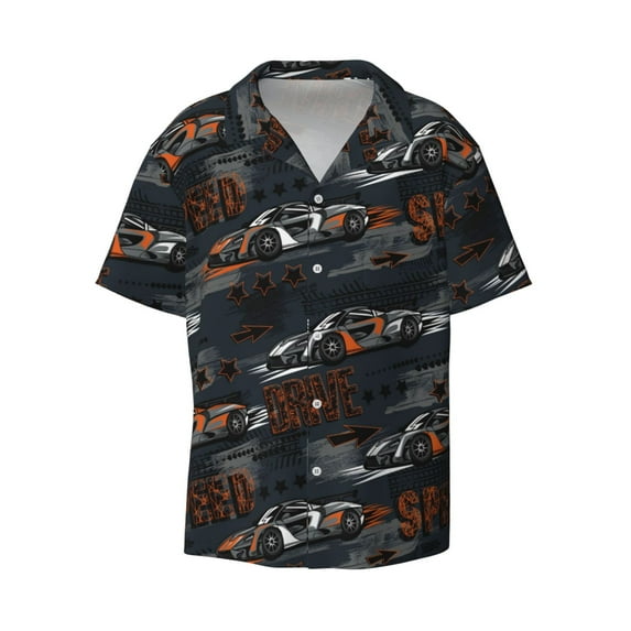Vsdgher Cool Sports Car Print Men's Wrinkle Free Untucked Cuban Shirt Business Casual Button Down Shirts Short Sleeve Shirt