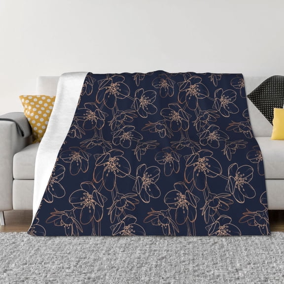 Vsdgher Copper-Gold Gloss Outline Cherry Pattern Fleece Throw Blanket, Horizontal Fleece Bedding Home Decor for Couch & Bed All Season Use -50"x40"
