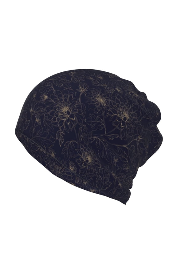 Copper-Gold Gloss Outline Chrysanthemum Slouchy Beanie Hat for Men/Women, Skull Cap Chemo Cap Night Sleeping Cap