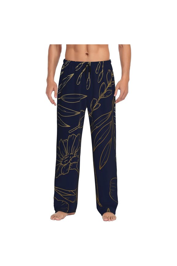 Copper-Gold Gloss Outline Flower Mens Pajama Pants Sleep & Lounge Pants, PJ Pants-Medium