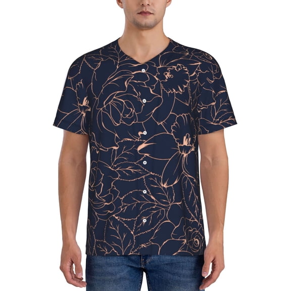 Vsdgher Copper-Gold Gloss Outline Flower Mens T-Shirts Baseball Vintage Fashionable Lightweight Casual Crew Neck Slim Fit with Long Sleeves-4X-Large