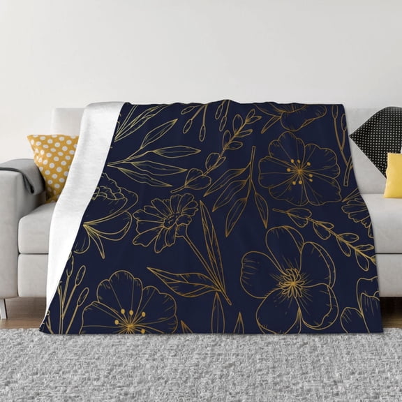 Vsdgher Copper-Gold Gloss Outline Flower Pattern Fleece Throw Blanket, Horizontal Fleece Bedding Home Decor for Couch & Bed All Season Use -50"x40"