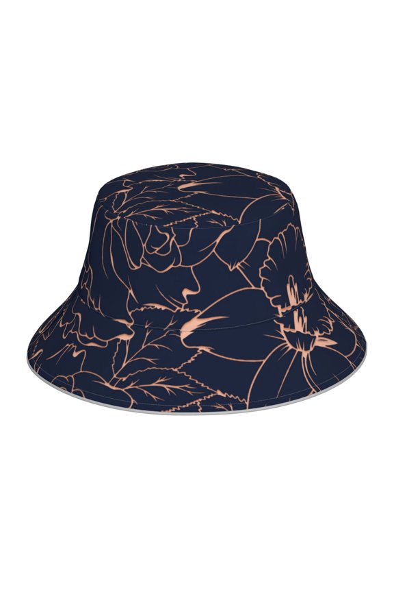 Copper-Gold Gloss Outline Flower Print Bucket Hat for Men&Women Bucket Hat Reversible Summer Double-Side-Wear Travel Gardening, Beach, Camping, Hiking, Fishing Cap