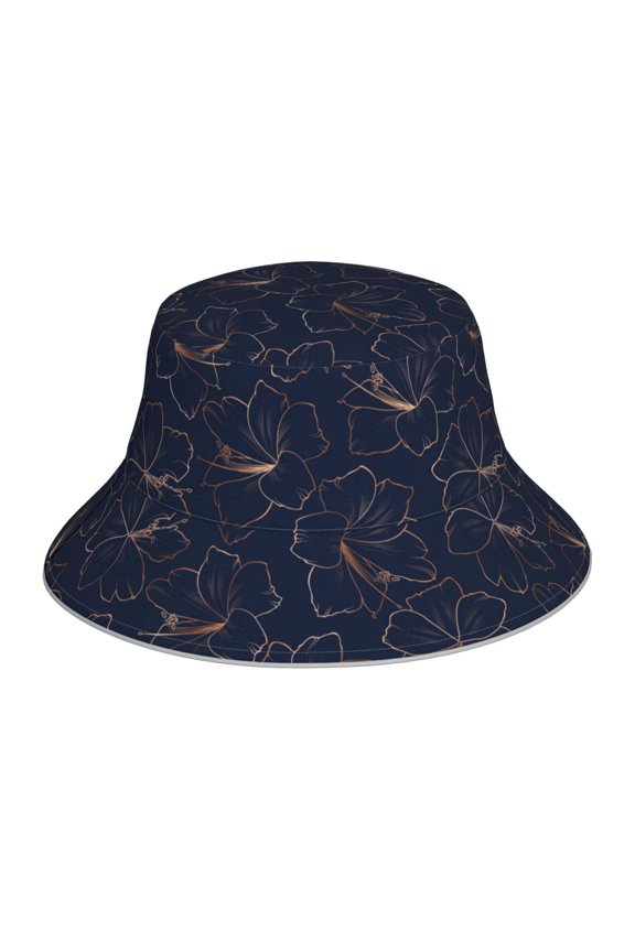 Copper-Gold Gloss Outline Lily Flower Print Bucket Hat for Men&Women Bucket Hat Reversible Summer Double-Side-Wear Travel Gardening, Beach, Camping, Hiking, Fishing Cap