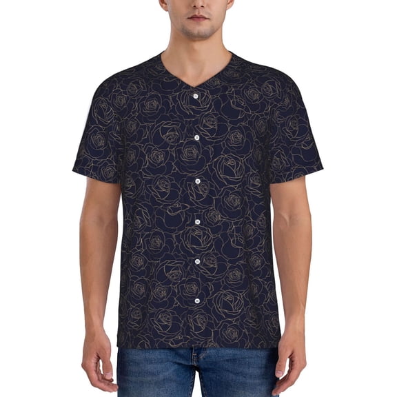 Vsdgher Copper-Gold Gloss Outline Rose1 Mens T-Shirts Baseball Vintage Fashionable Lightweight Casual Crew Neck Slim Fit with Long Sleeves-Small