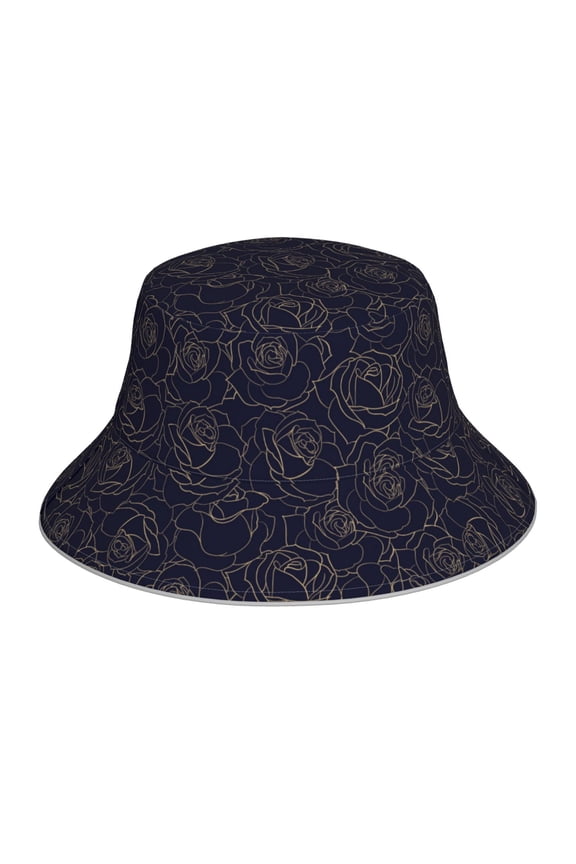 Copper-Gold Gloss Outline Rose1 Print Bucket Hat for Men&Women Bucket Hat Reversible Summer Double-Side-Wear Travel Gardening, Beach, Camping, Hiking, Fishing Cap