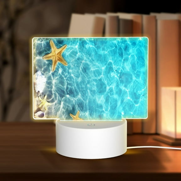 Vsdgher Coral And Seashell On The Beach Rectangular Acrylic Night Light Acrylic Sleep Night Light Friend Gifts for Birthday Gifts for Women Teens Boys Girls