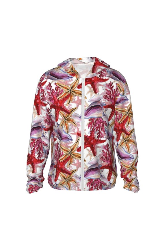 Coral Reef Print Adult Hoodie Shirts Rash Guard for Men Women,Long Sleeve Sun Protection Fishing Shirts for Athletic Running Swim-Large