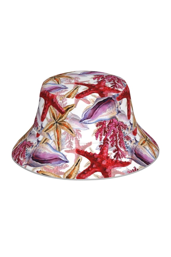 Coral Reef Print Bucket Hat for Men&Women Bucket Hat Reversible Summer Double-Side-Wear Travel Gardening, Beach, Camping, Hiking, Fishing Cap