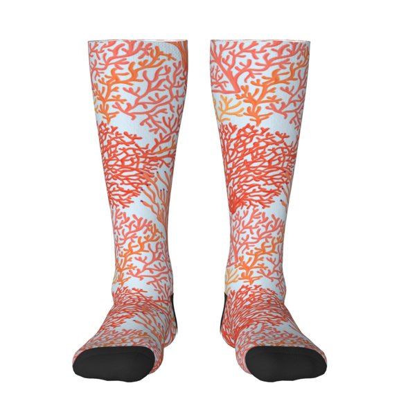 Vsdgher Corals Print Thigh High Socks Extra Long Stretchy Sock Women Over Knee High Opaque Stocking Daily Wear
