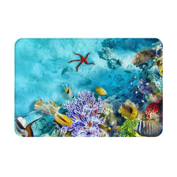 Vsdgher Corals and Tropical Fish print Flannel Anti-Slip Floor Mat Comfort Mat Floor Carpet for Decor, Non-Slip, Home, Office, Laundry, Durable