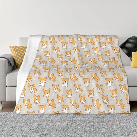 Vsdgher Corgi Dog Pattern Fleece Throw Blanket, Horizontal Fleece Bedding Home Decor for Couch & Bed All Season Use -40"x30"