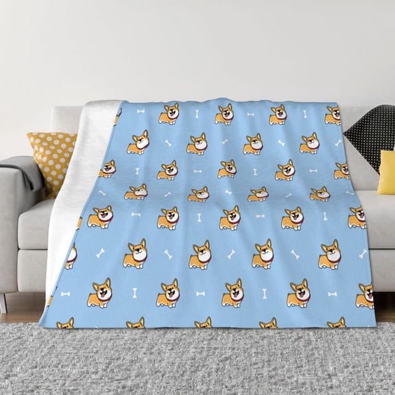 Vsdgher Corgi Dog Pattern Fleece Throw Blanket, Horizontal Fleece Bedding Home Decor for Couch & Bed All Season Use -50"x40"