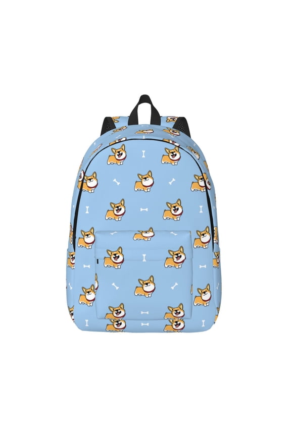 Corgi Dog Print Canvas Backpack Travel Rucksack Unisex Knapsack 15.7/17.7Inch Laptop Backpack for Work,College -Small