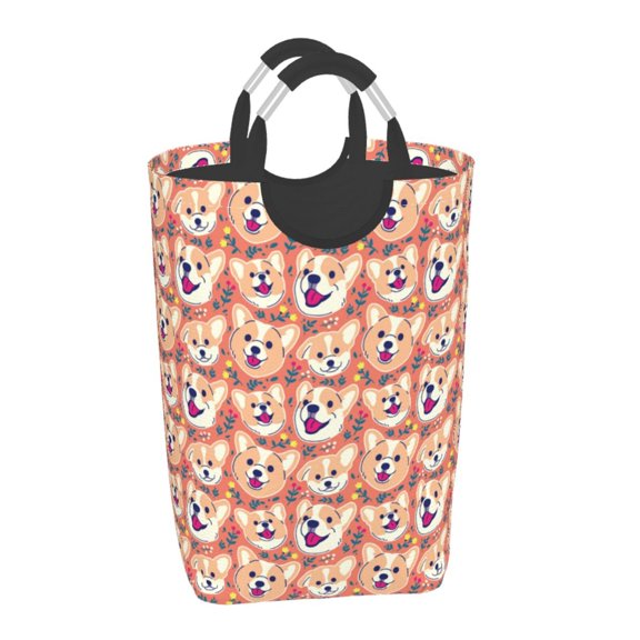 Vsdgher Corgi Head with Floal Print Square Laundry Bag Large Collapsible Dirty Clothes Bags With Handles Waterproof Essentials Storage For College Dorm, Family