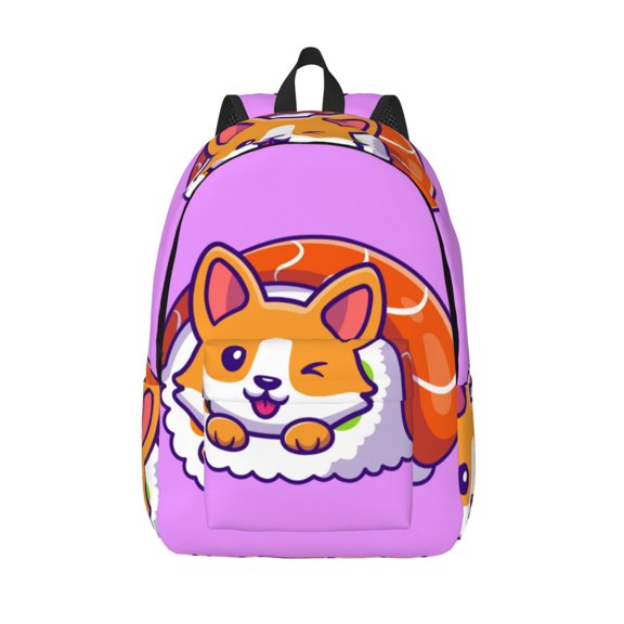Vsdgher Corgi In Sushi Roll Print Canvas Backpack Travel Rucksack Unisex Knapsack 15.7/17.7Inch Laptop Backpack for Work,College -Small