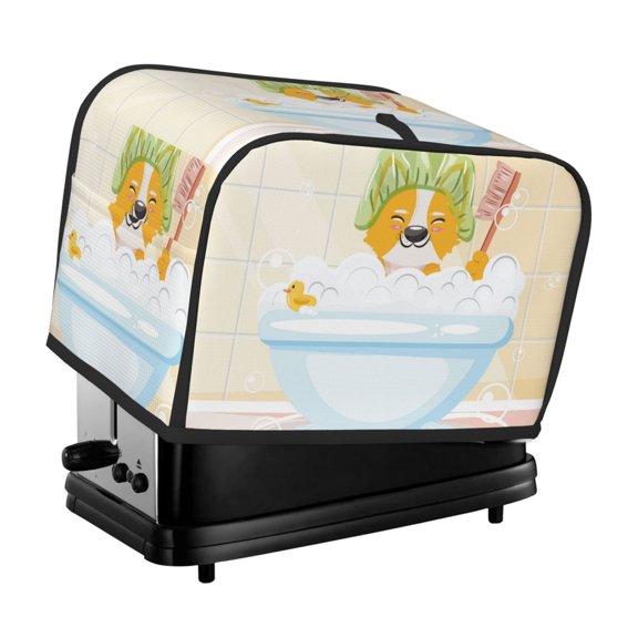 Vsdgher Corgi In The Shower Cap Bathing 2 Slice Toaster Cover, Appliance Covers Toaster Cover Fits for Most Standard 2 slice Toasters