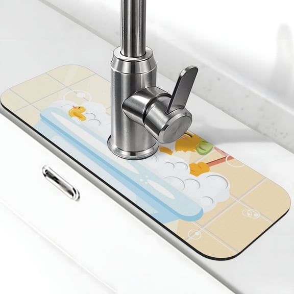 Vsdgher Corgi In The Shower Cap Bathing Kitchen Sink Splash Guard Faucet Mat -1 PC Super Absorbent Fast Drying Mat Sink Gadgets-Splash, Bathroom,Sink Mat,(15" X 5.5" )