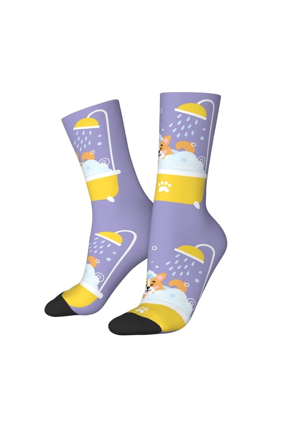 Corgi Washing in Bathtub Crew Socks for Men & Women, Breathable Casual Athletic Ankle Socks