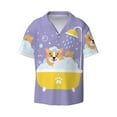 thumbnail image 1 of Vsdgher Corgi Washing in Bathtub Print Men's Wrinkle Free Untucked Cuban Shirt Business Casual Button Down Shirts Short Sleeve Shirt, 1 of 7