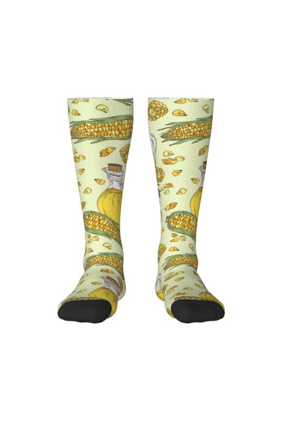 Corn And Corn Oil Print Thigh High Socks Extra Long Stretchy Sock Women Over Knee High Opaque Stocking Daily Wear