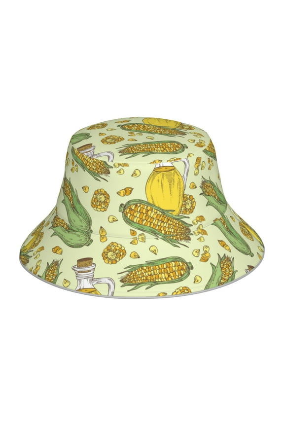 Corn And Corn Oil Print Bucket Hat for Men&Women Bucket Hat Reversible Summer Double-Side-Wear Travel Gardening, Beach, Camping, Hiking, Fishing Cap