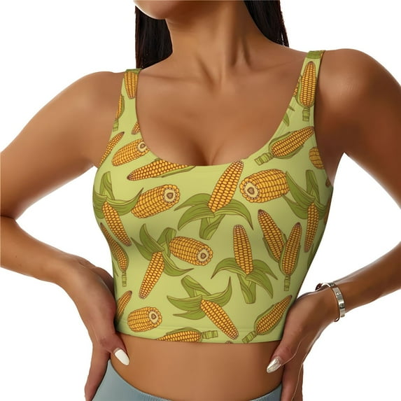 Vsdgher Corn Print Women Sleeveless Athletic Tank Top Built-in Bra Camisole Sports Vest for Yoga Running Fitness Exercise with Removable Pads