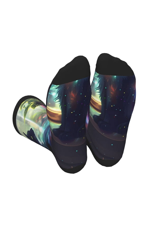 Cosmic Cat In Window Unisex Crew Socks Lightweight Breathable Ventilation Ankle Socks, Mid-calf socks for Daily