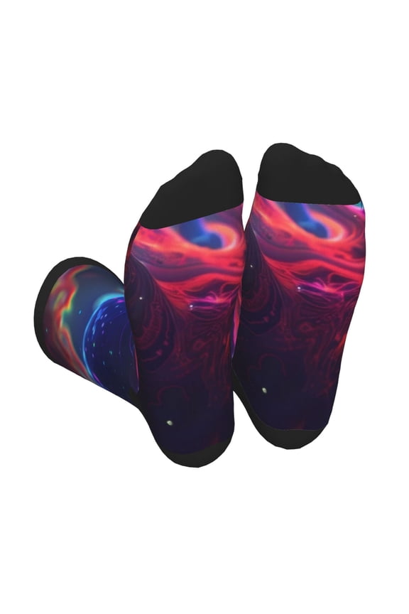 Cosmic Cat Psychedelic Journey Unisex Crew Socks Lightweight Breathable Ventilation Ankle Socks, Mid-calf socks for Daily