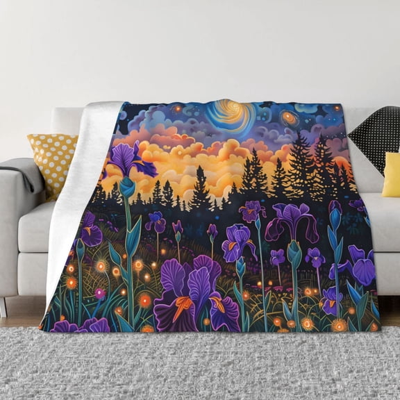 Vsdgher Cosmic Irises At Twilight Pattern Fleece Throw Blanket, Horizontal Fleece Bedding Home Decor for Couch & Bed All Season Use -60"x50"