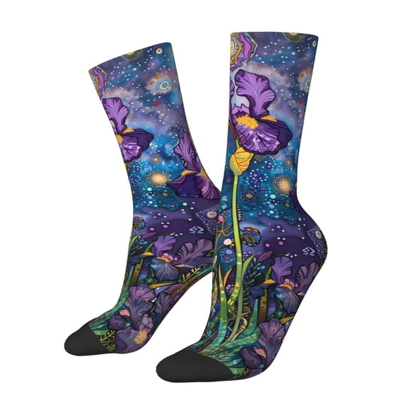 Vsdgher Cosmic Purple Irises Crew Socks for Men & Women, Breathable Casual Athletic Ankle Socks