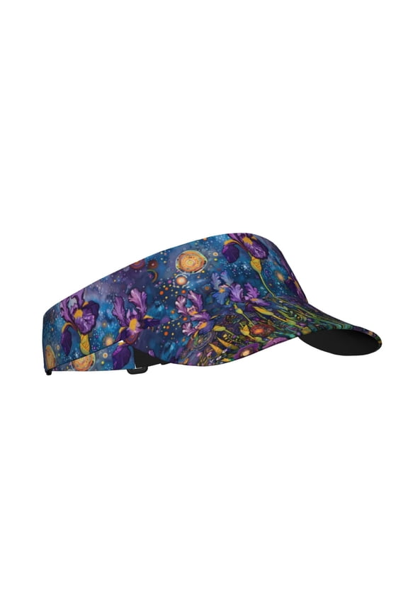 Cosmic Purple Irises Print Adult Sunscreen Visor Cap,1 Piece of Sport Sun Visor Hats Adjustable Sun Hat for Outdoor Activities Fits for Women and Men (One Size)