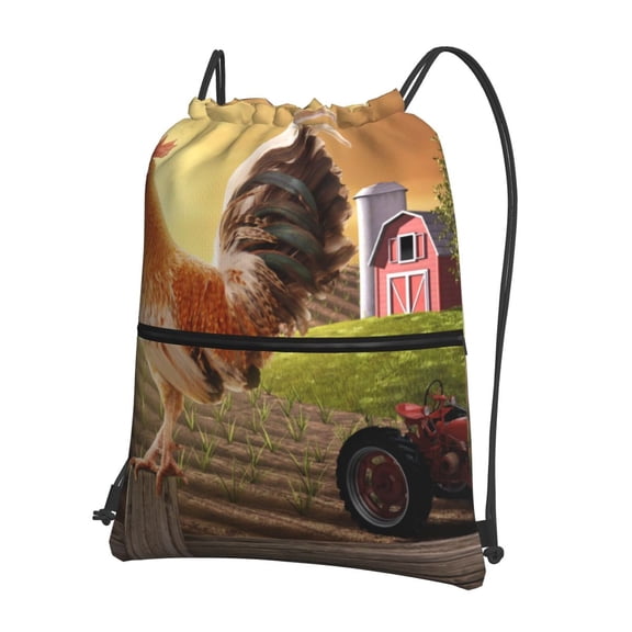 Vsdgher Country Farm Morning Rooster Drawstring Backpack Water Resistant String Bag Sports Sackpack Gym Sack for Men Women