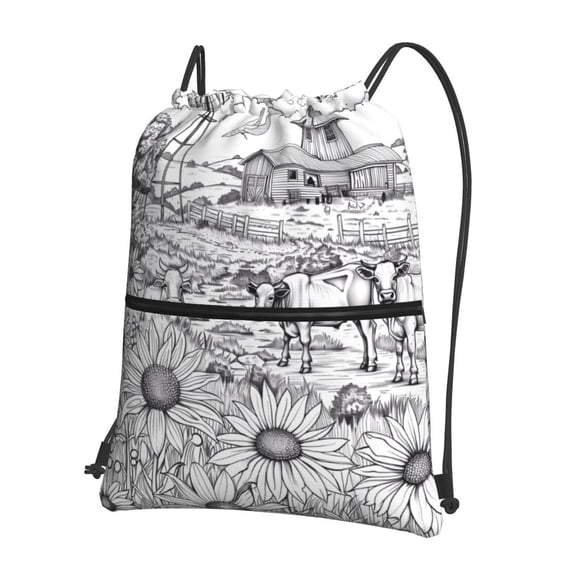 Vsdgher Country Farm Scene Drawstring Backpack Water Resistant String Bag Sports Sackpack Gym Sack for Men Women